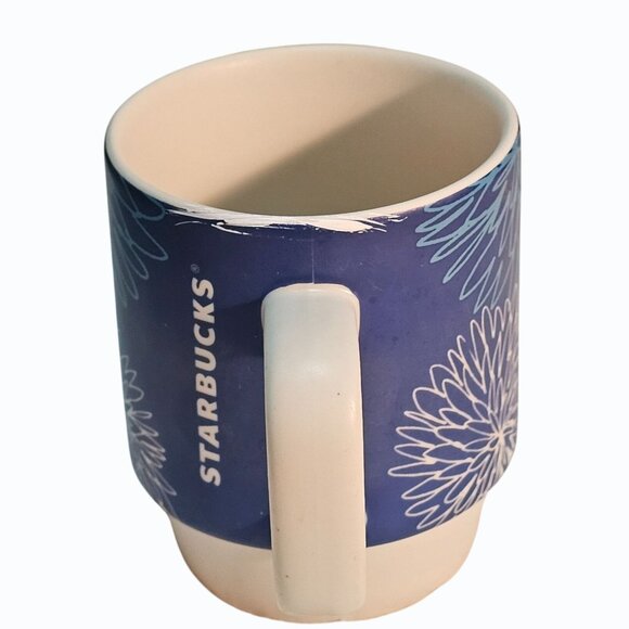 Set of 2 Starbucks 2016 Blue Floral PomPom Matte Stoneware Coffee Mug Cup FLAWS - Picture 3 of 8